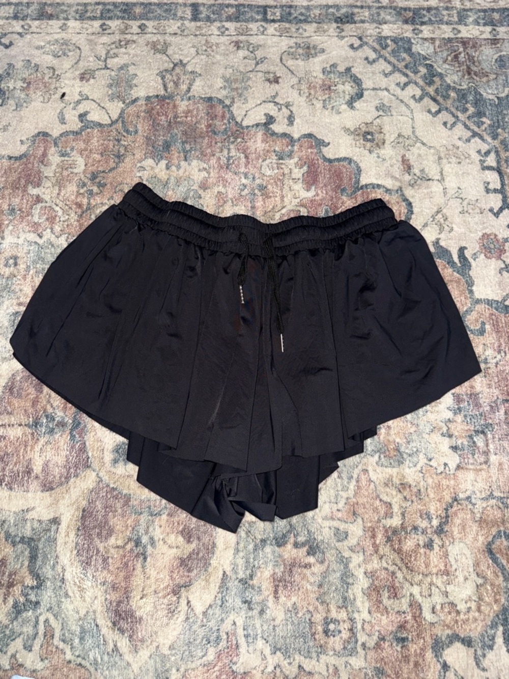 Black Layered Athletic Shorts with Drawstring